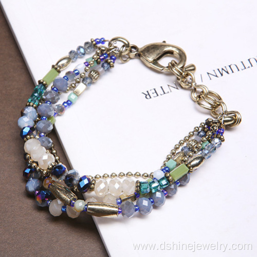 Multilayers Glass Crystal Bracelet Wholesale Beaded Bangles